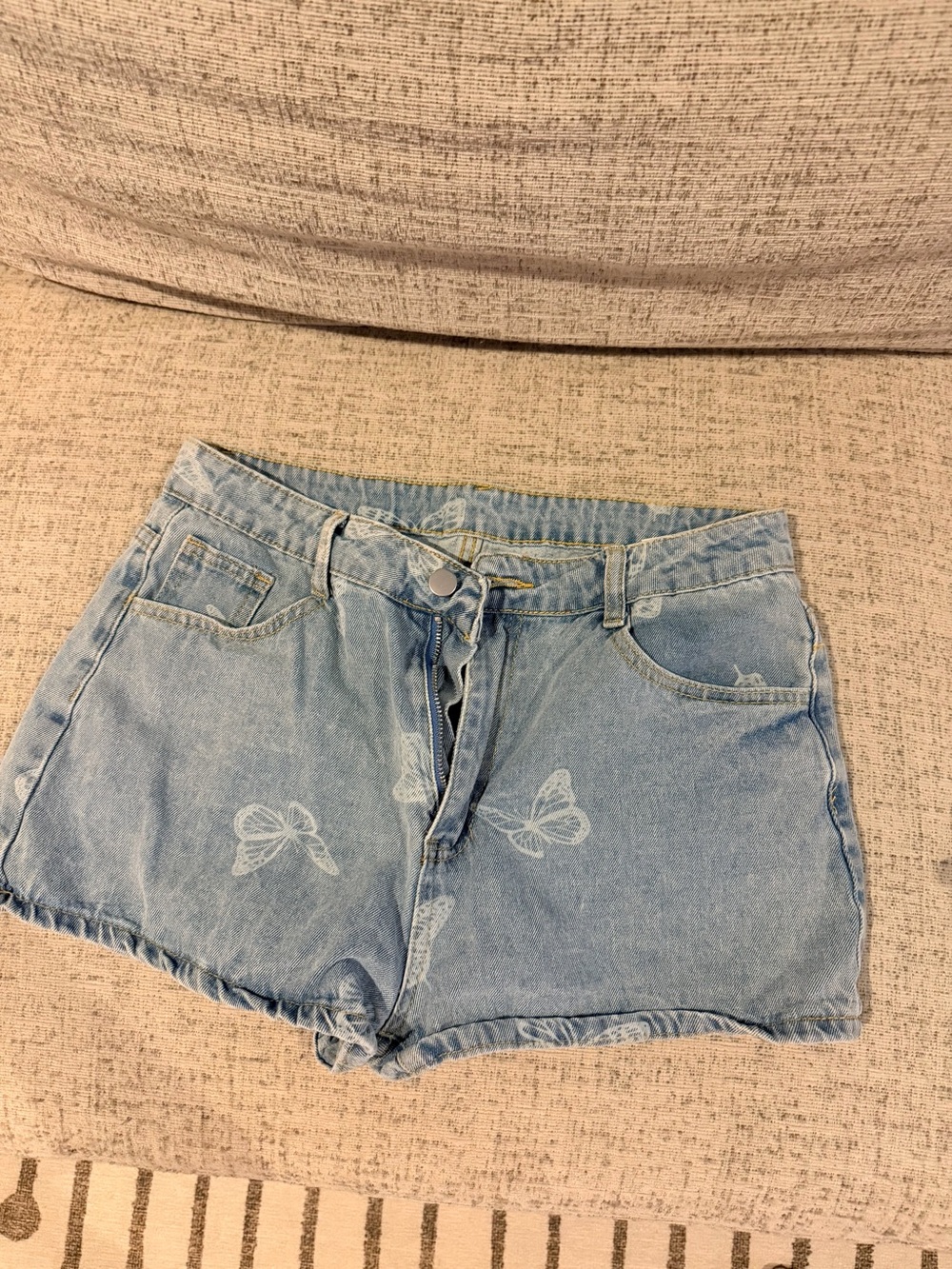 Light Blue Denim Butterfly Print Women's Shorts